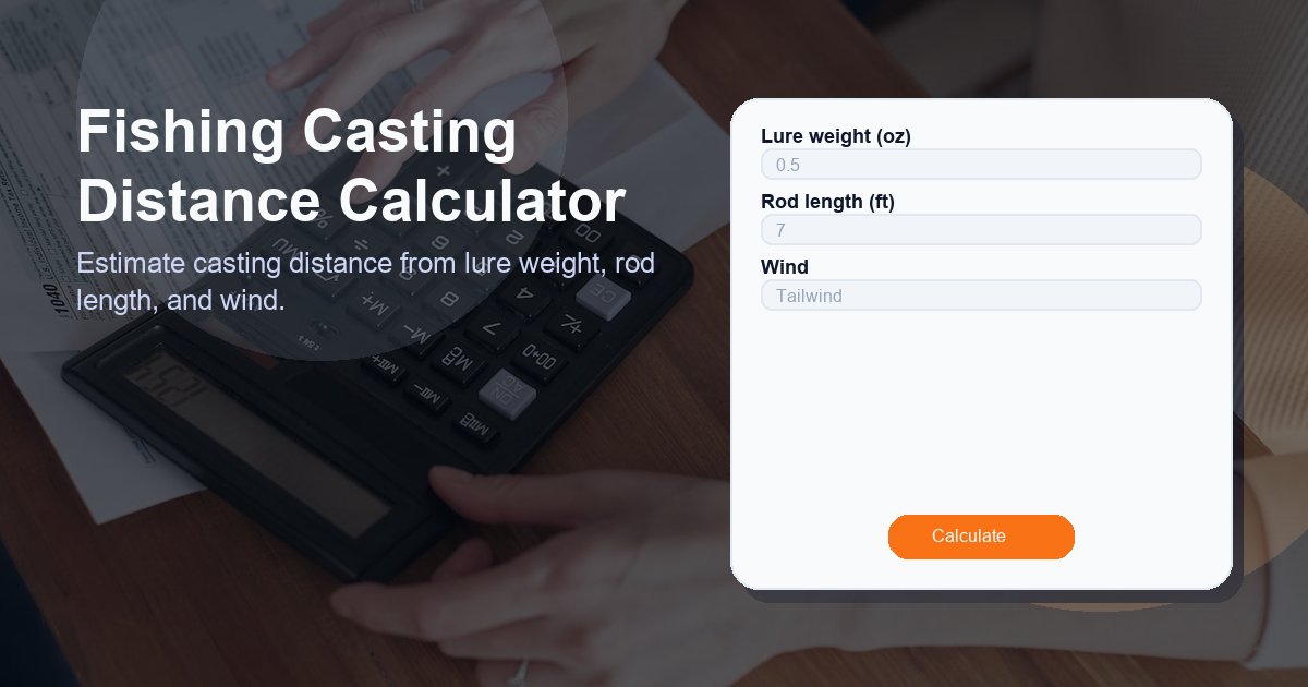 Estimate casting distance from lure weight, rod length, and wind.